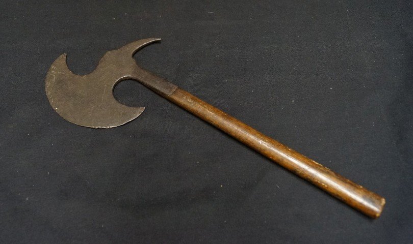 18th C. Spiked Halberd Tomahawk: Original hickory haft. Similar example was on exhibit at the Fort Ticonderoga Museum, New York. 16" L.