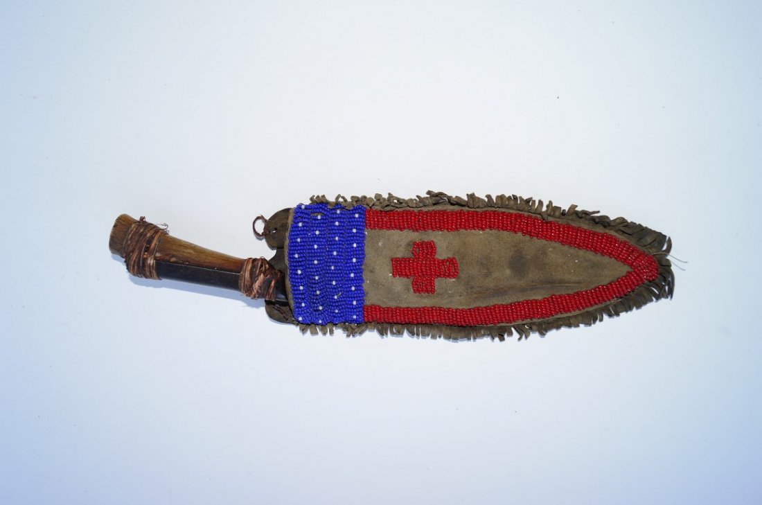 Sheep Sheer Knife with Beaded Flag Sheath