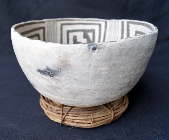 Puerco Black on White Bowl C. 1010-1125: Location: Four Corners Area. C. 1010-1125 AD/Anaszi. This medium-sized bowl has excellent paint and a nice quadrant design. Only minor restoration. 8 1/4" W.