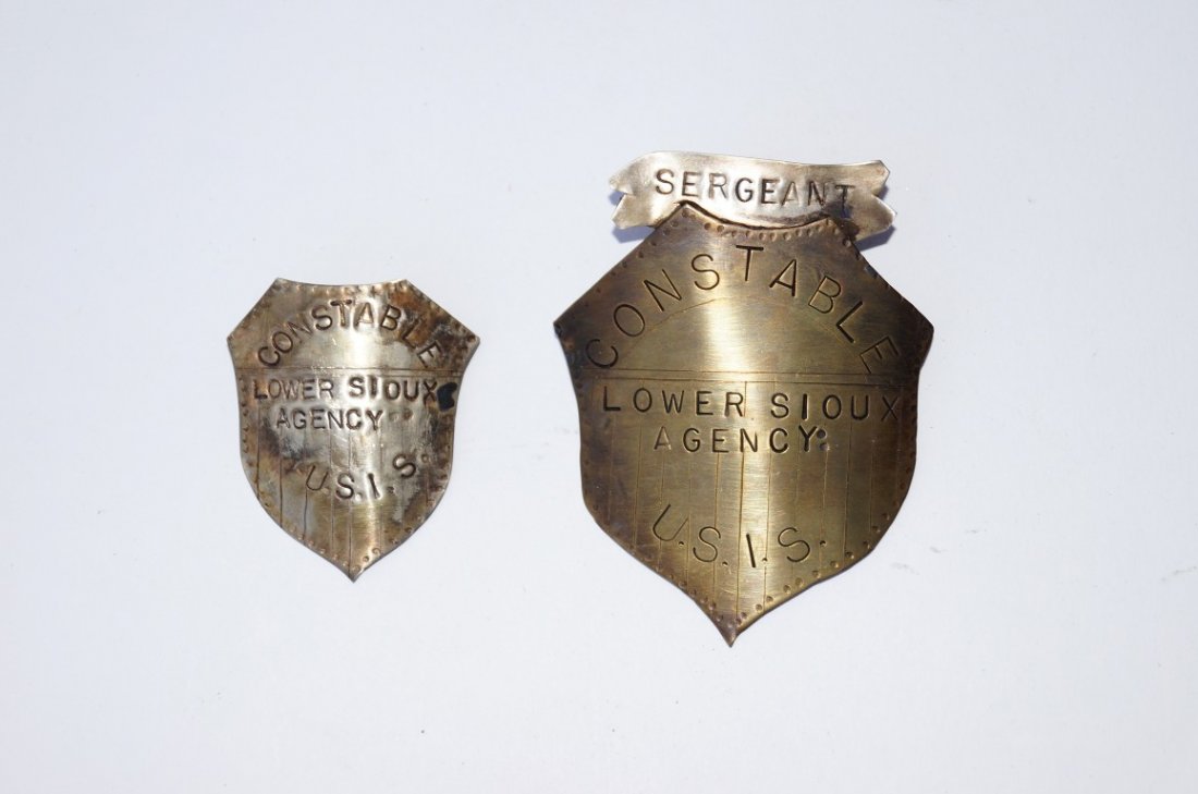 Sioux Badge Set: Constable Badge. Lower Sioux Agency, U.S.I.S. and a Sergeant Constable Badge, same agency. 2 3/4" and 1 3/4".