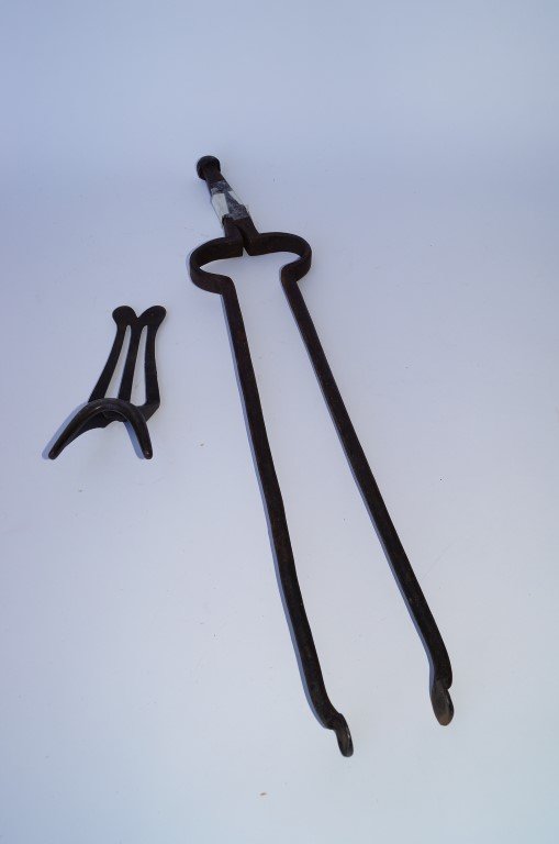 Iron Boot Pull and Iron Tongs: 7 3/4" L and 24 1/2'l.