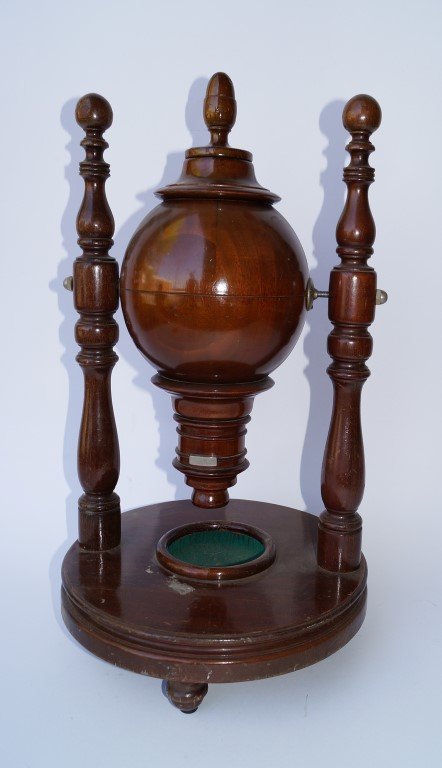 Keno Goose Victorian Walnut Apparatus: Gaming device which spins and drop numbered balls. 23" H.