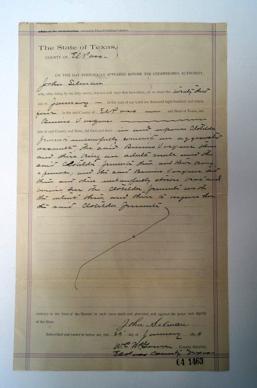 John Selman Signed Affidavit: John Selman was the killer of John Wesley Hardin. State of Texas Witnesses, Jan. 1894. Vigilante, Lawman, Ruster. During the Lincoln County War, he was a member of the Seven Rivers Gang that burned Ge