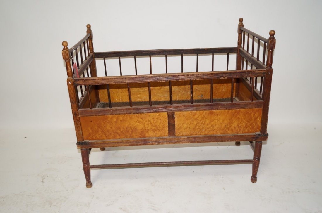 Burled Walnut Baby Crib: Measuring 36 1/2 x 20 1/2 x 33