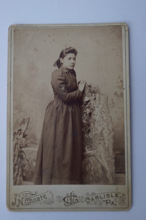 Cabinet Card J. N. Choate Carlisle, Pa: Young woman. J.N. Choate studio was at 17 W. Main Street in Carlisle. James O. Aplan Library Collection stamp at the back and photographer's advertising 61/2"H. x 4 1/2"W.