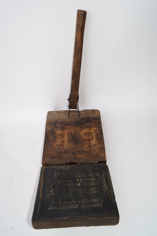 Public Hanging Notice Wooden Printer: Wooden hand printer reads, "Public Hanging Notice, Convicted Train Robbery, Thomas 'Black Jack' Ketchum, will be hanged by the neck until dead, Apr. 25th '01 at Jail Yard, Gallows, Clayton, NM 12" x 8