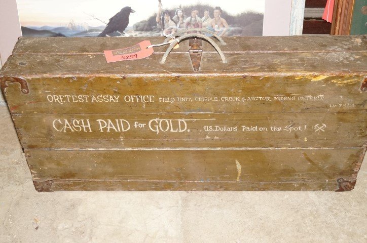 Ore Sample Field Box: Contains Ore sample box, a pistol and various tools of the trade. Period wooden case.