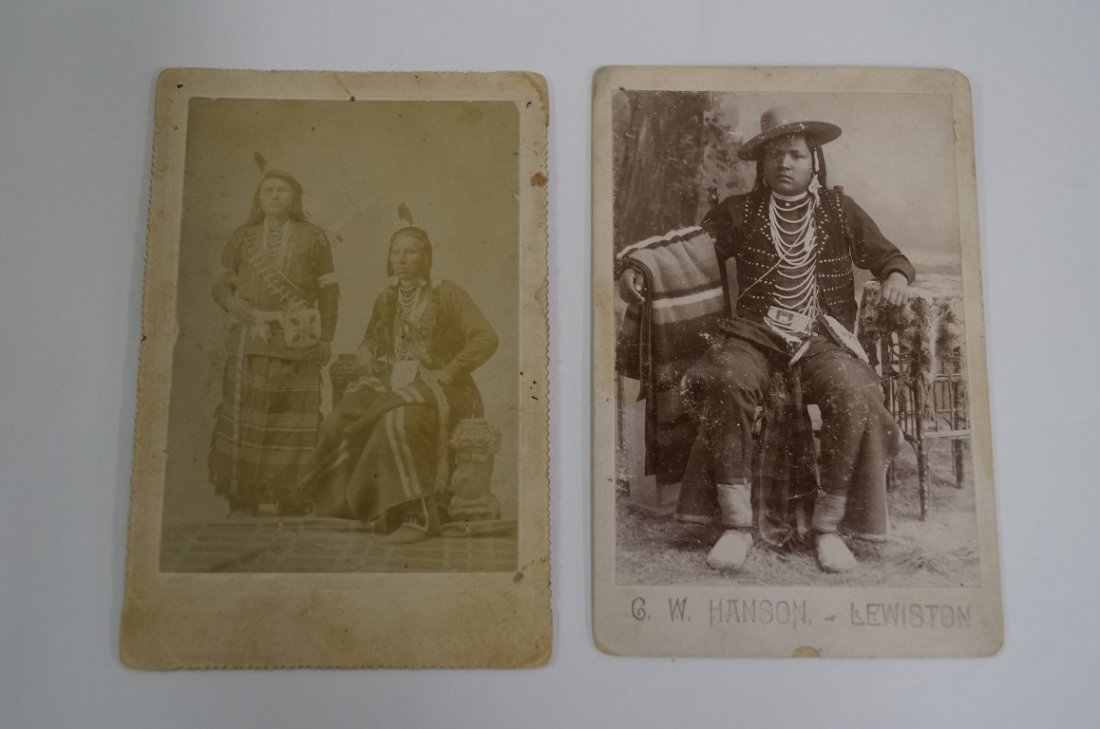 Two Indian Cabinet Cards: One by G.W. Hanson, Lewiston and the second by Wheeler, Pendleton, Oregon. Both measure 3.75x5.5" on a 4.5x6.5" mount.