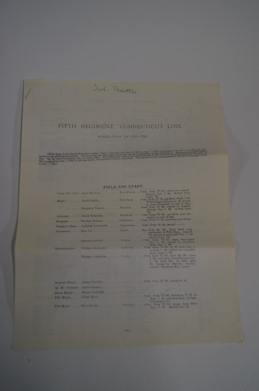 Document Signed by Samuel B. Webb: This document concerns a soldier named Joel Doolittle's service in Webb's command. Samuel Webb rallied his men at Bunker Hill and was wounded in that battle. He was wounded again in the battle of Whit
