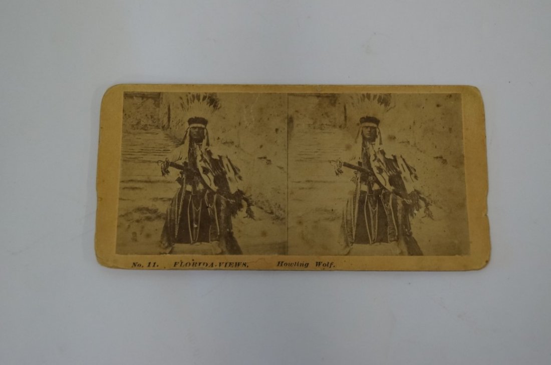 Stereoview Card - Howling Wolf C 1875: Warrior, artist, tribal leater, son of Minimic and famous ledger book artist. No. 11 card of Florida Views series.