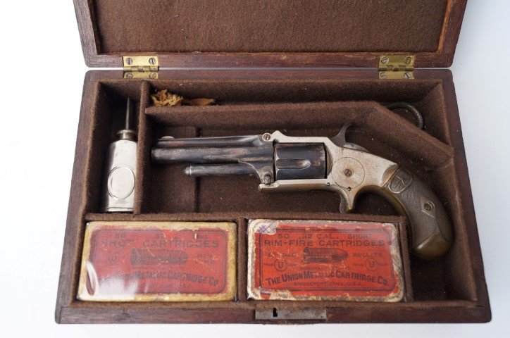 Henry Brown's Cased Marlin Model 1878: No. 32 Standard. Given to Henry Brown as a gift from A. McSween (Presentation plaque at top). McSween and John Tunstall were involved in the Lincoln County Wards and were friends of Billy the Kid. �