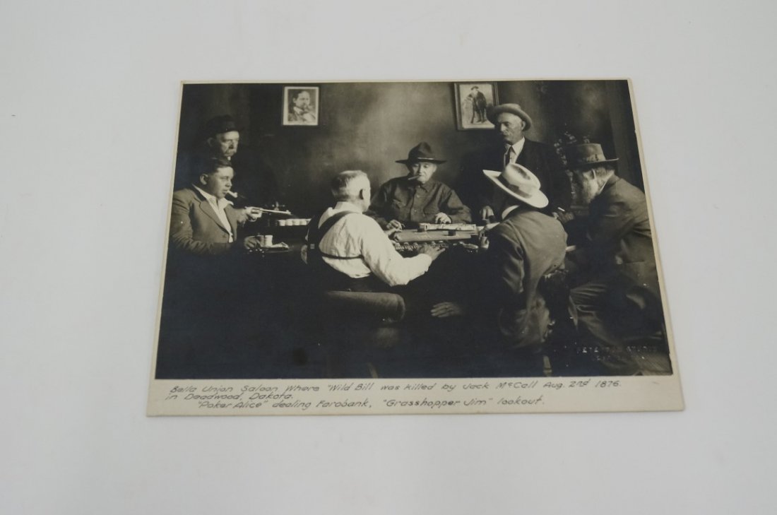 Photograph - "Poker Alice": "Poker Alice" dealing Faroback at Bella Union Saloon (where Wild Bill was killed by Jack McCall) in Deadwood, Dakota. Recessed stamp for Peterson Studios, Lead, So. Dak. 8x10" on larger mount.