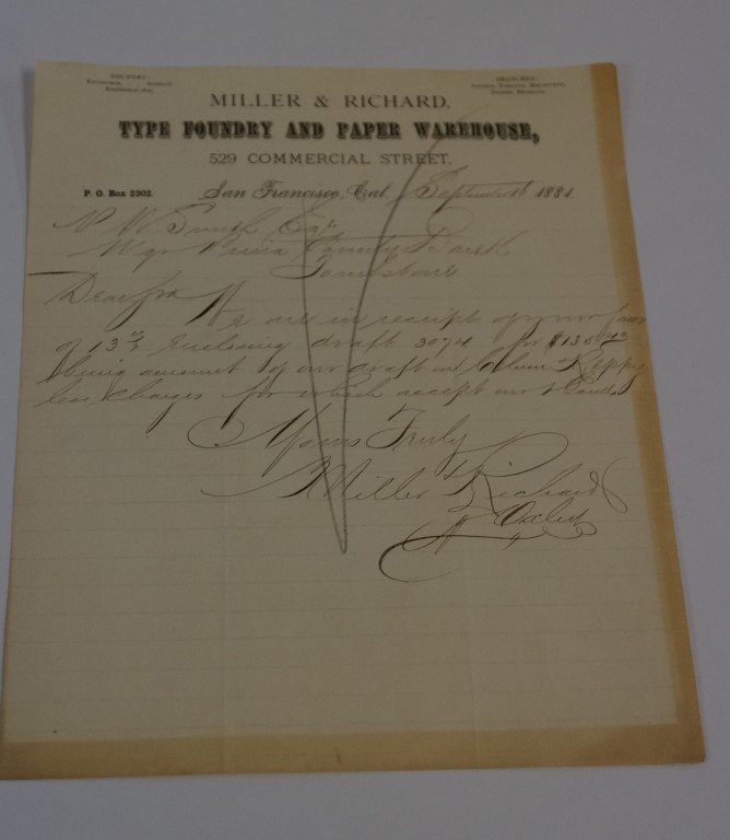 Type Foundry & Paper Letterhead: To P.W. Smith, regarding a draft on Clum & Reppy (who werent paying their bills to this San Francisco company on time) - 1881.