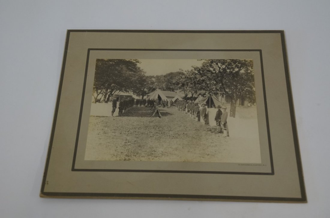 Military Photograph: Rifles crossed at center of the group photo. 8x10" on a larger 11x13" mat