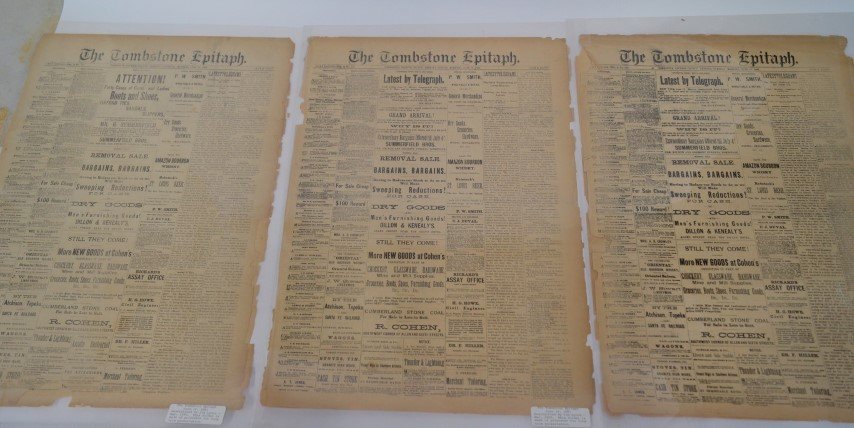 The Tombstone Epitaph (3): June 16th, 1881; June 19th, 1881 and June 21st, 1881. Deacidified by Jim Lyons - 1995. This folder is made of polyester for long term preservation. Call Gurnseys for a list of what is contained in the