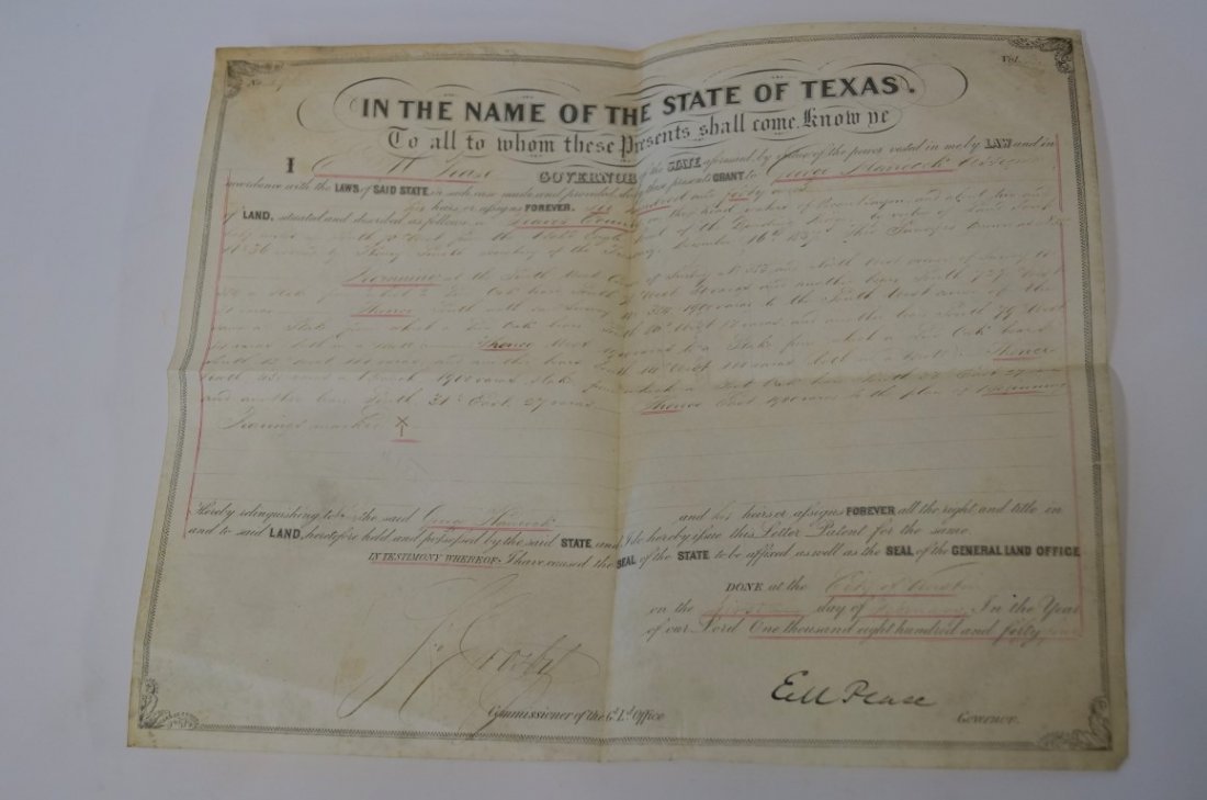 Texas Land Grant 1845: 640 Acres in Travis County, Texas in 1845.