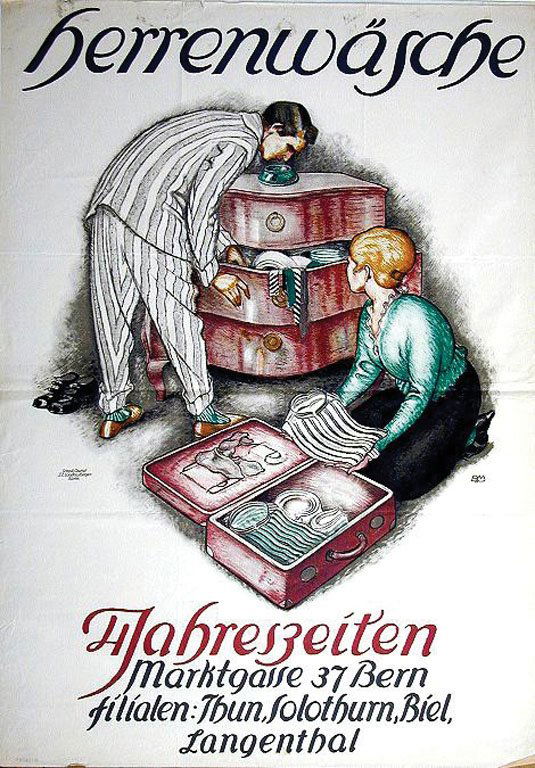 Herrenwäsche: Mangold, Burkhard, 1918. 35.6 x 50.3 in / 90.5 x 128 cm. Imp. Wolfensberger, J. E. Cond. B+ / P /