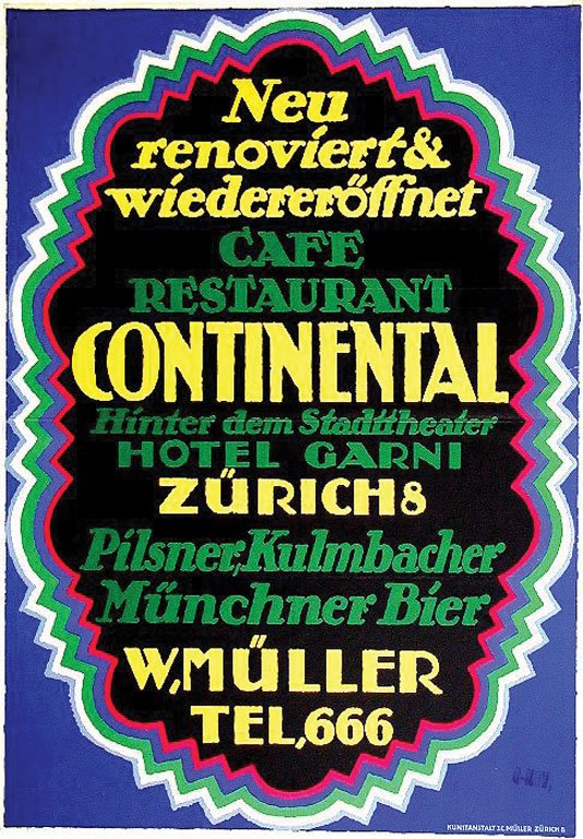 Café Restaurant Continental: Praetere, Jules de, 1915. 39.7 x 27.7 in / 101 x 70.6 cm. Imp. Müller, J. C. Cond. A- / P /