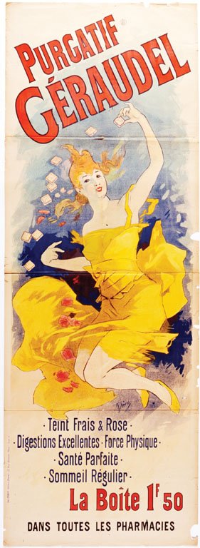 Purgatif Géraudel: Chéret, Jules, 1891. 96.6 x 34.7 in / 245.5 x 88.3 cm. Imp. Chaix Cond. B / P /