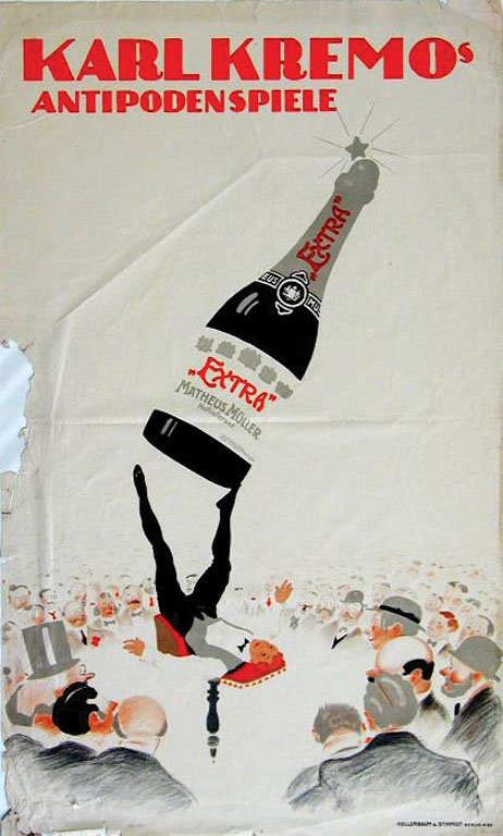 Karl Kremos Antipodenspiele: Scheurich, Paul, 1912. 45.6 x 27.4 in / 116 x 69.8 cm. Imp. Hollerbaum und Schmidt Cond. B / P / Visible Tear