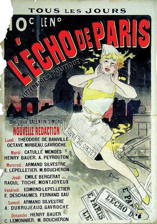 L´Echo de Paris: Chéret, Jules, 1888. 49.2 x 34.7 in / 125.2 x 88.2 cm. Imp. Chaix Cond. B- / P /