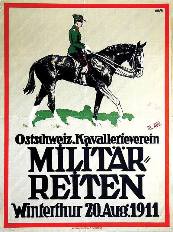 Militärreiten: Lüber, 1911. 39.2 x 29.4 in / 99.7 x 74.7 cm. Imp. Meyerhofer, Fries und Co. Cond. B / P / Stamp On Front