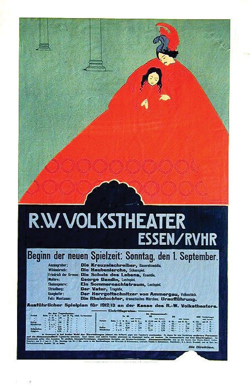 R.W. Volkstheater / Essen/Ruhr: Scheurmann, Erich, 1912. 35.8 x 23.4 in. / 91.1 x 59.6 cm. Imp. Vereinigte Druckereien und Kunstanstalten. Cond. B / LB /