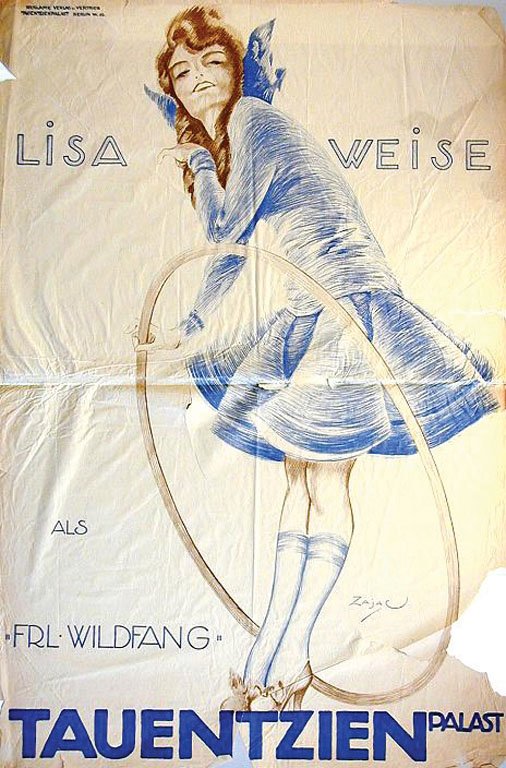 Lisa Weise als "Frl. Wildfang": Zajac, 1916. 55.9 x 37.4 in. / 142 x 95.2 cm. Imp. Reklame Verlag und Vertrieb Tauentzienpalast. Cond. Pictured Prior to Restorative Work / LB /