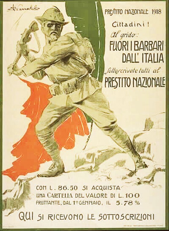 Fuori i Barbari dall'Italia: Vassall, A., 1918. 18.5 x 13.5 in. / 47 x 34.3 cm. Imp. Montorfano e Valcarenghi. Cond. A / P /