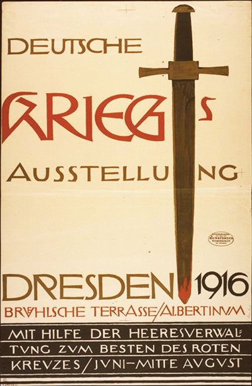 Deutsche Kriegsausstellung: Laux, G., 1916. 35.8 x 23.2 in. / 91 x 59 cm. Imp. Kunstdruck Niedersedlitz. Cond. B / LB /