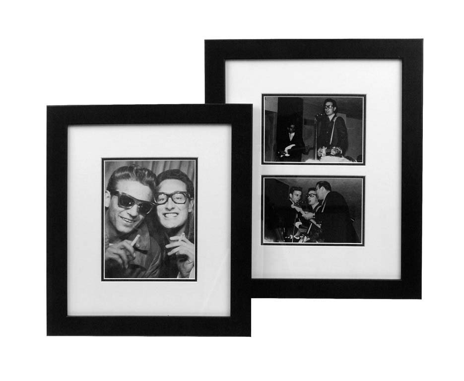 Three Photographs of Waylon Jennings and Buddy Holly,: Three black & white photos of Waylon Jennings and Buddy Holly in 1959. The first was taken in New York City in a photo booth at Grand Central Station. Both are smoking; Waylon is wearing sunglasses an