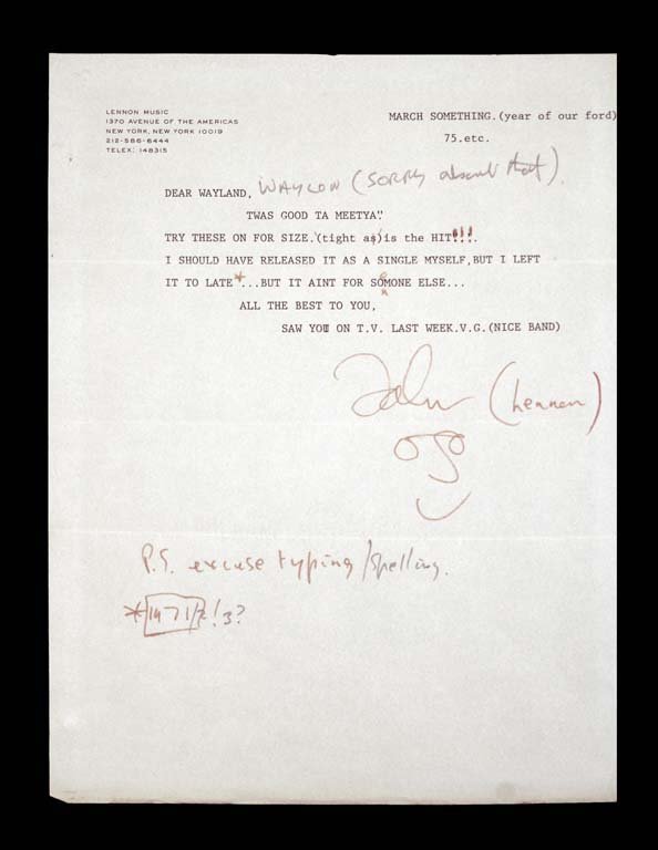 Letter from John Lennon on Personal Stationary: Letter from John Lennon pitching a song. The letter is typed on Lennon's personal stationary and various notes were handwritten by Lennon. It has a great glimpse into his funny side as well as his qui