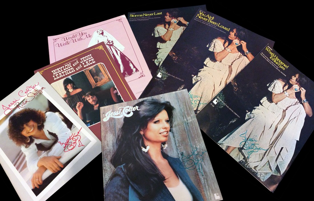 Collection of Autographed Jessi Colter Sheet Music: Sheet music for piano and guitar plus lyrics for some of Jessi Colter's iconic albums and hit songs, all autographed by the legendary singer/songwriter herself. Included in this lot is the complete mu