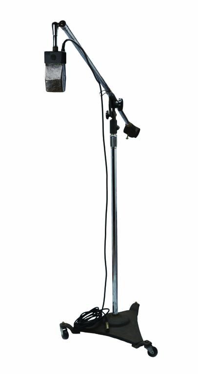 RCA 74-B Microphone with Atlas Sound Stand from Les: Chrome RCA 74-B Ribbon Microphone complete with Atlas Sound mic stand from the 1930’s. Produced from the mid-1930’s up until 1950, the 74-B featured a unique ball and socket-type stand mounting th