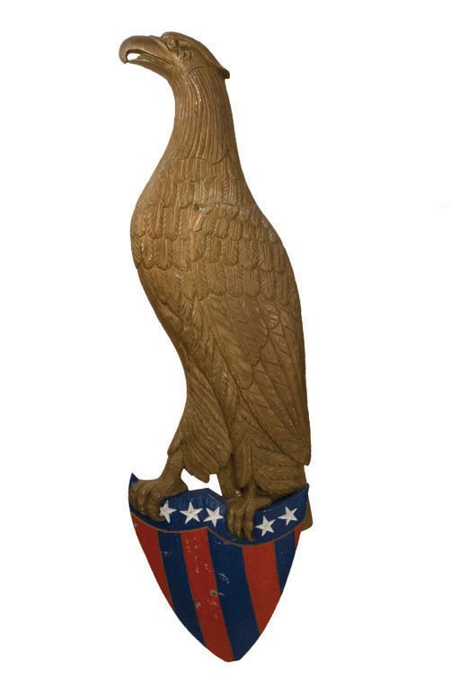WALL-MOUNTED EAGLE: This wall-mounted plaque is made of cast aluminum and features a striking eagle perched on the shield of the Great Seal of the United States Postal Service. H 43" x W 14"