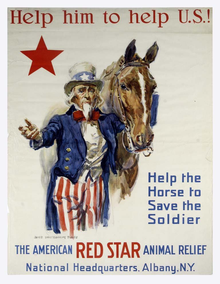 Help him to help U.S.!: James Montgomery Flagg 31"x23" USA BT, OF, ST-L R, WR-L, SS-T Col. McCrahon Poster Collection Condition Guide BT- Borders Trimmed C- Creased F- Faded