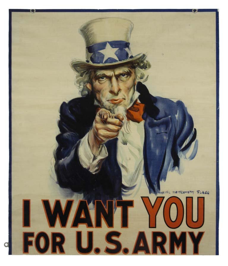 I Want You: James Montgomery Flagg 32"x27.5" USA BT,LB,PC Col. McCrahon Poster Collection Condition Guide BT- Borders Trimmed C- Creased F- Faded Color