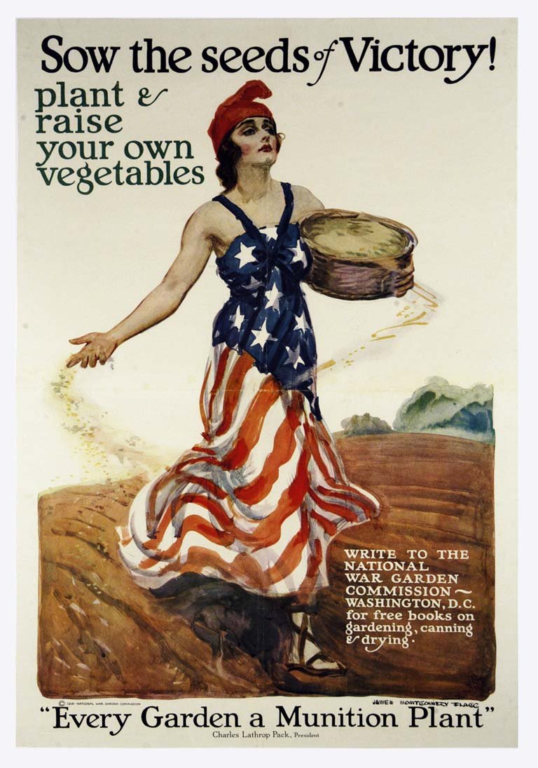 Sow the Seeds of Victory!: James Montgomery Flagg 31"x21" USA OF, WR-M Col. McCrahon Poster Collection Condition Guide BT- Borders Trimmed C- Creased F- Faded Color