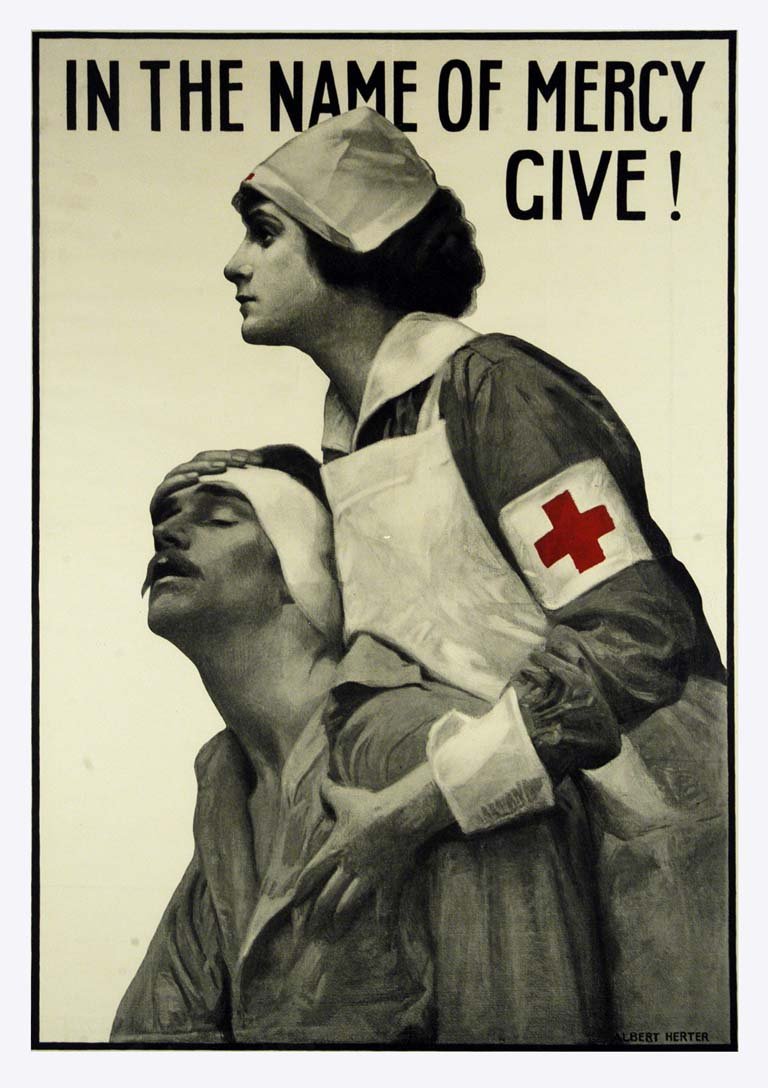 In the Name of Mercy Give!: Albert Herter 33"x22" USA BT, OF, ST-M Col. McCrahon Poster Collection Condition Guide BT- Borders Trimmed C- Creased F- Faded Color