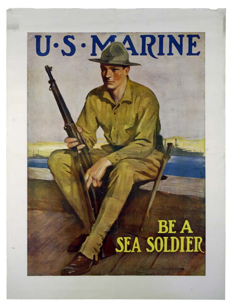 U.S. Marine: Clarence F. Underwood 40"x30" USA OF, ST-T, SS-T Col. McCrahon Poster Collection Condition Guide BT- Borders Trimmed C- Creased F- Faded Color
