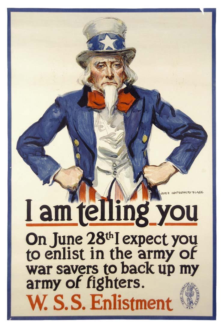 I Am Telling You: James Montgomery Flagg 29"x19" USA BT,VT-T Col. McCrahon Poster Collection Condition Guide BT- Borders Trimmed C- Creased F- Faded Color
