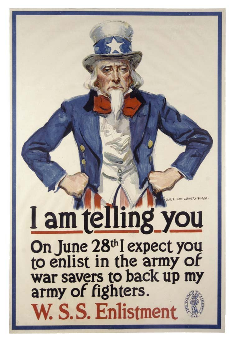 I Am Telling You: James Montgomery Flagg 30"x20" USA BT Col. McCrahon Poster Collection Condition Guide BT- Borders Trimmed C- Creased F- Faded Color