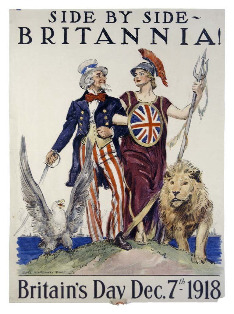 Side by Side Britannia!: James Montgomery Flagg 26"x19" USA BT,OF, Original campaign sticker still affixed to bottom, top left. Col. McCrahon Poster Collection Condition Guide BT- Borders Trimmed C- C