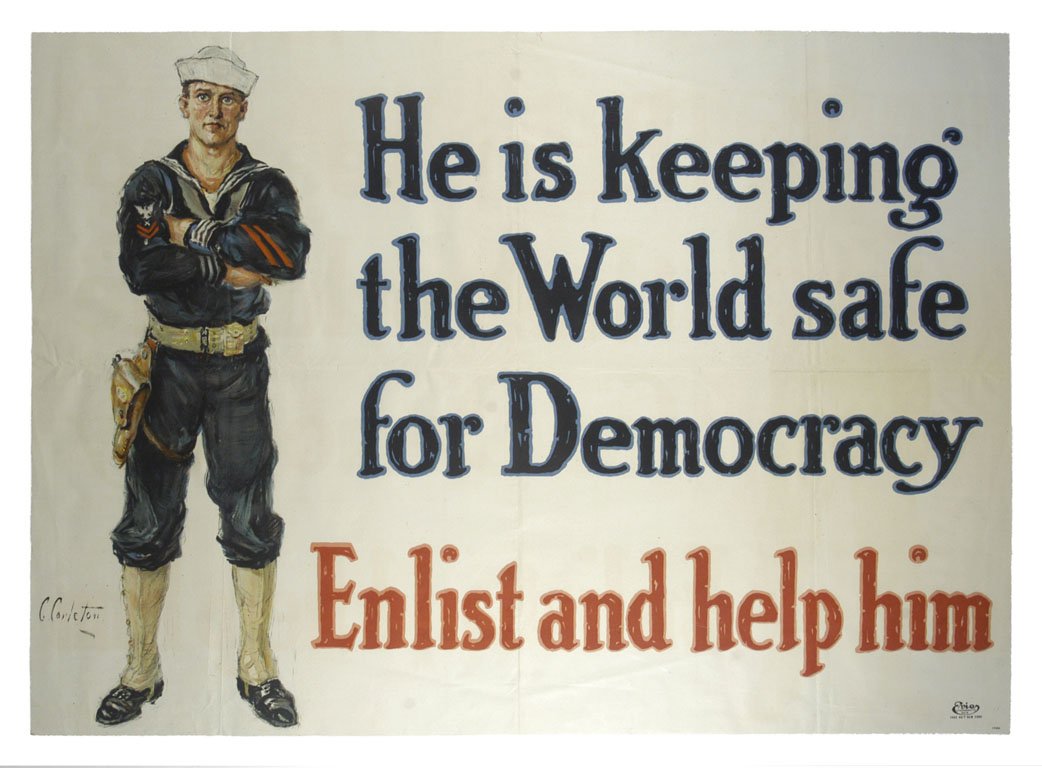 He Is Keeping the World Safe: Clifford Carleton 32"x46" USA BT,OF Col. McCrahon Poster Collection Condition Guide BT- Borders Trimmed C- Creased F- Faded Color OF