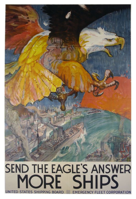 Send the Eagle's Answer: James H. Daugherty 54"x35" USA BT,OF, ST-L,R Col. McCrahon Poster Collection Condition Guide BT- Borders Trimmed C- Creased F- Faded Color <