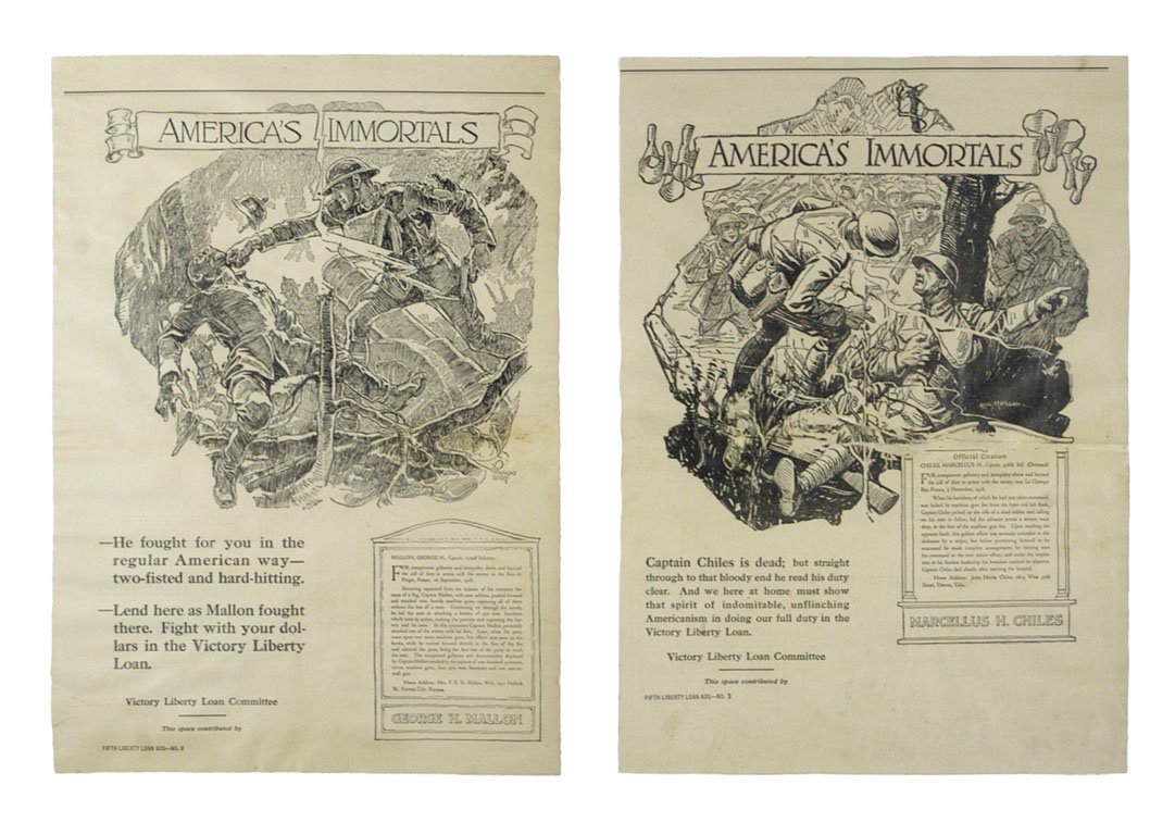 America's Immortals: Larger: Raymond Perry / Smaller: R.F. Morgan 20"x14" / 19"x14" USA LB,SS Col. McCrahon Poster Collection Condition Guide BT- Borders Trimmed C- Creased F-