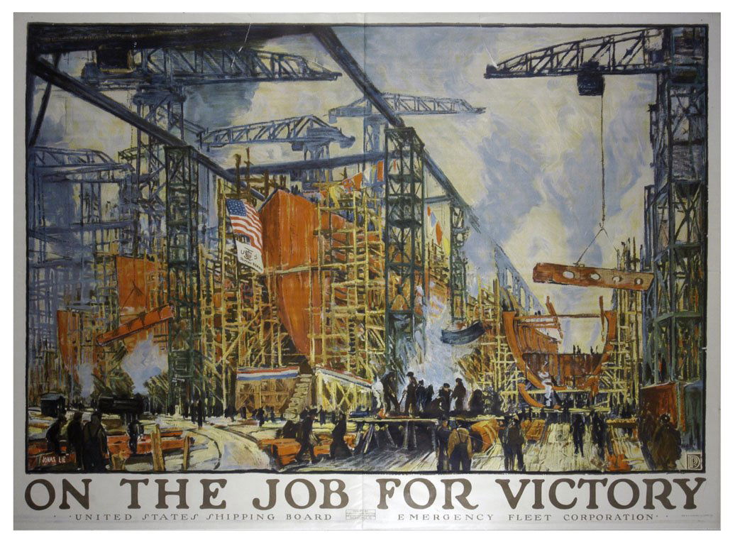 On the Job For Victory: Jonas Lie 39"x55" USA BT,OF,VT-T Col. McCrahon Poster Collection Condition Guide BT- Borders Trimmed C- Creased F- Faded Color OF-</