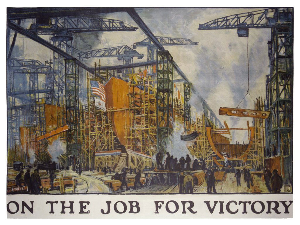 On the Job For Victory: Jonas Lie 27"x38" USA BT,OF, ST-B Col. McCrahon Poster Collection Condition Guide BT- Borders Trimmed C- Creased F- Faded Color OF-<