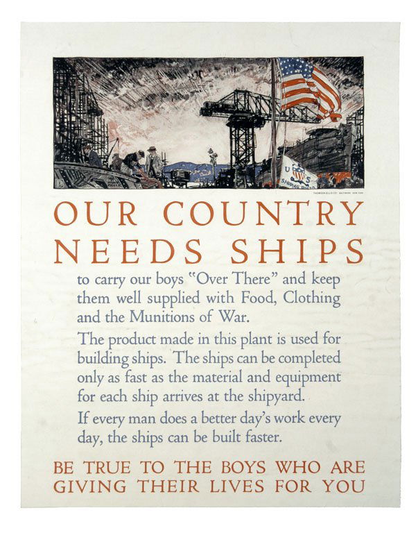 Our Country Needs Ships: Herbert Meyer 21"x16.5" USA BT,C-M Col. McCrahon Poster Collection Condition Guide BT- Borders Trimmed C- Creased F- Faded Color OF-