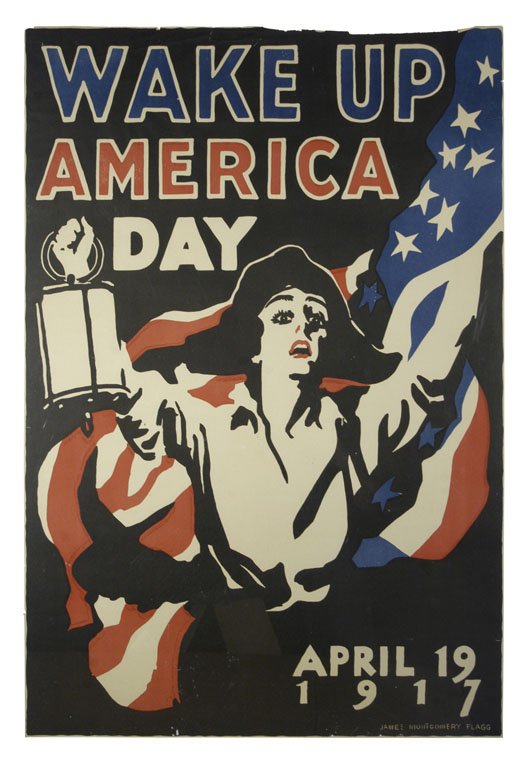 Wake Up America: James Montgomery Flagg 39"x26" USA BT,PM-T (edge) Col. McCrahon Poster Collection Condition Guide BT- Borders Trimmed C- Creased F- Faded Color <